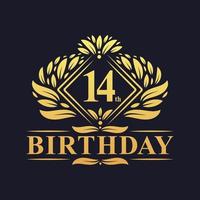 14 years Birthday Logo, Luxury Golden 14th Birthday Celebration. vector