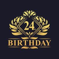 Logotipo de cumpleaños de 24 años, celebración de cumpleaños número 24 de oro de lujo. vector