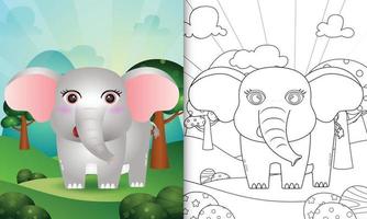 libro para colorear para niños con una linda ilustración de personaje de elefante vector