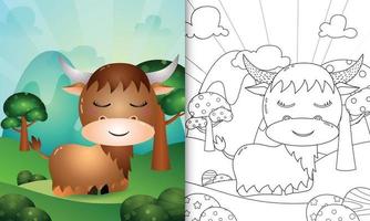 Coloring book for kids with a cute buffalo character illustration vector