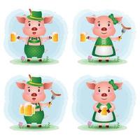 Cute pig couple with traditional oktoberfest clothes vector