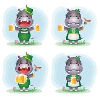 Cute hippo couple with traditional oktoberfest clothes vector