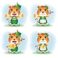 Cute tiger couple with traditional oktoberfest clothes vector