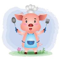 Cute little pig chef vector