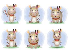 Cute rhino collection with apache costume vector