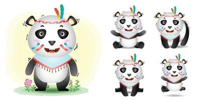 Cute panda collection with apache costume vector