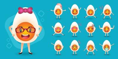 Cute mascot boiled eggs character set collection vector