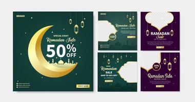 conjunto de plantilla de publicación de redes sociales de venta de Ramadán. publicidad de banner web para tarjetas de felicitación, cupones, eventos islámicos. vector