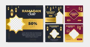 conjunto de plantilla de publicación de redes sociales de venta de Ramadán. publicidad de banner web para tarjetas de felicitación, cupones, eventos islámicos. vector