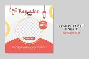 Plantilla de publicación de redes sociales de venta de Ramadán. publicidad de banner web con estilo de color rojo y dorado para tarjetas de felicitación, cupones, eventos islámicos. vector