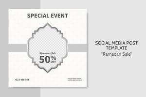 Ramadan Sale social media post template. Web banner advertising with white and grey color style for greeting card, voucher, islamic event. vector