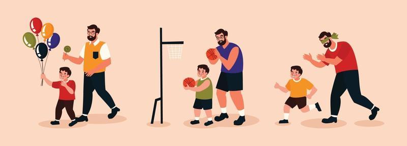 Father and Son Character Doing Various Activities