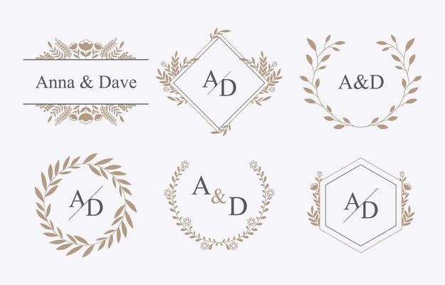 Wedding Foliages Monogram Initial Template
