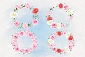 Watercolor carnation flower circle frame set vector