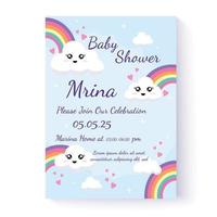 Baby shower invitation template and greeting card. Vector illustration. Hand drawn. Flat design.