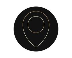 Golden marker location icon. Vector illustration. Golden map pointer isolated on dark background.