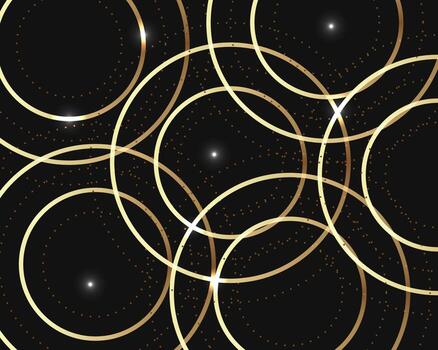 Abstract luxury geometric overlapping on black background with glitter and golden lines glowing dots golden combinations. vector
