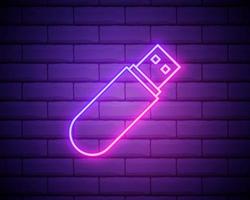 Usb flash driver neon glow icon. Simple thin line, outline vector of Technology icons for UI and UX, website or mobile application isolated on brick wall.