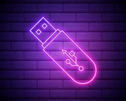 Usb flash driver neon glow icon. Simple thin line, outline vector of Technology icons for UI and UX, website or mobile application isolated on brick wall