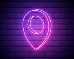 Pin neon style icon. Simple thin line, outline vector of web icons for ui and ux, website or mobile application isolated on brick wall