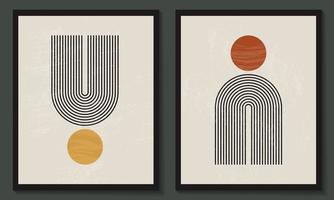 Trendy contemporary set of abstract creative geometric minimalist artistic hand painted composition. Vector posters for wall decor in vintage style