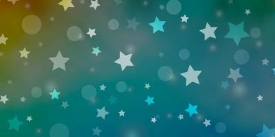 Light Blue, Yellow vector pattern with circles, stars.