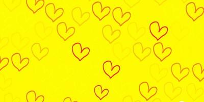 Light Yellow vector pattern with colorful hearts.