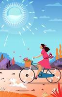 niña feliz andar en bicicleta cuando el verano vector