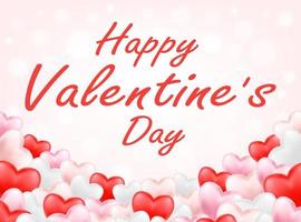 happy valentine day with pink red white heart vector