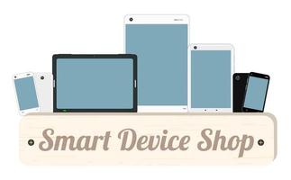 smart device wood board  with smart phone and tablet vector