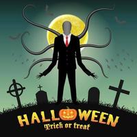 halloween slender tall man in a night graveyard vector