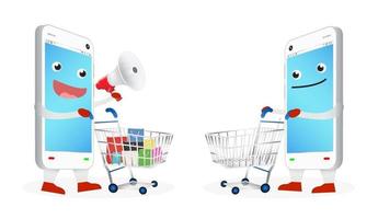 smartphone cartoon shopping with a shopping cart vector