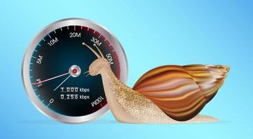 snail with slow internet speed meter test vector