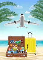 air plane flying to sea with beach travel object vector