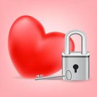 heart with a key and lock on pink background vector