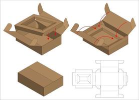 Diseño de plantilla troquelada de embalaje de caja de bloqueo automático. Maqueta 3d vector