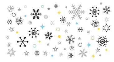elementos de nieve estrellas destellos de hielo y colección de vectores de confeti bokeh