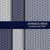 Set of Traditional Japanese seamless pattern in indigo color vector