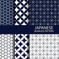 Set of Traditional Japanese seamless pattern in indigo color vector