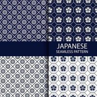 Set of Traditional Japanese seamless pattern in indigo color vector