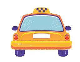 Taxi cab back view Flat banner template on white background. Empty space for number. Yellow auto car vector illustration. Isolated transportation service sign. Rearview concept