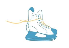 Ice Skates for Hockey with bright laces in line style. Sport equipment logo. Side view. Vector Illustration isolated on white background.