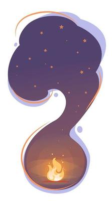 Bonfire night stars in flat style on liquid background. Adventure travel design template on white backdrop. Dark camping with starry sky Flat Vector vertical banner concept. Copy space illustration.