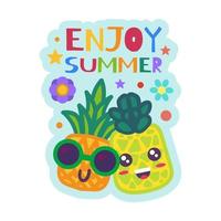 Enjoy Summer Badge Funny Pineapples in Sunglasses vector