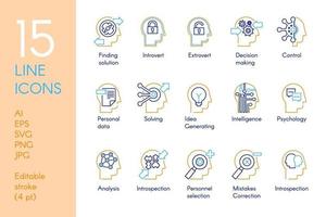 Mental activity color linear icons set vector