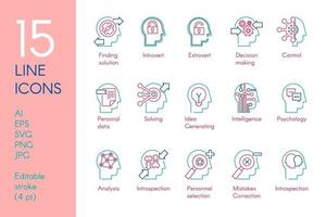 Mental activity color linear icons set vector