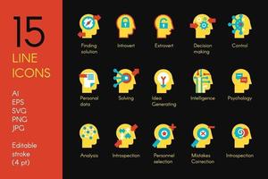 Human mind processes flat vector icons set