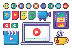 Media Player Icons and Buttons Set Flat Design vector