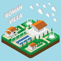 Roman Villa Isometric Composition Vector Illustration