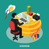 ICO Blockchain Development Isometric Composition Vector Illustration